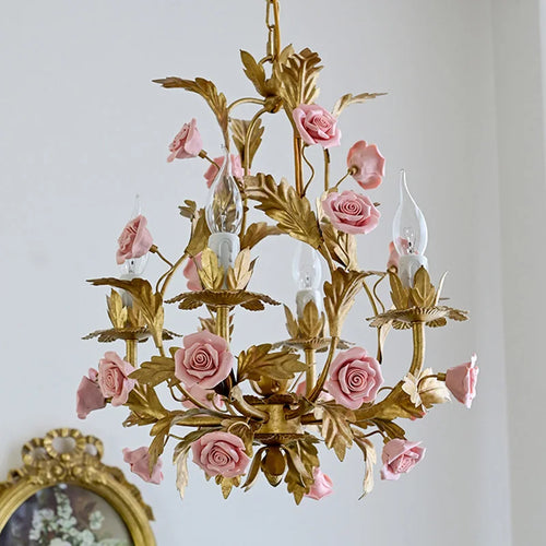 lustre led floral en céramique et cuivre pour intérieur décoratif - vue 4 sur 11