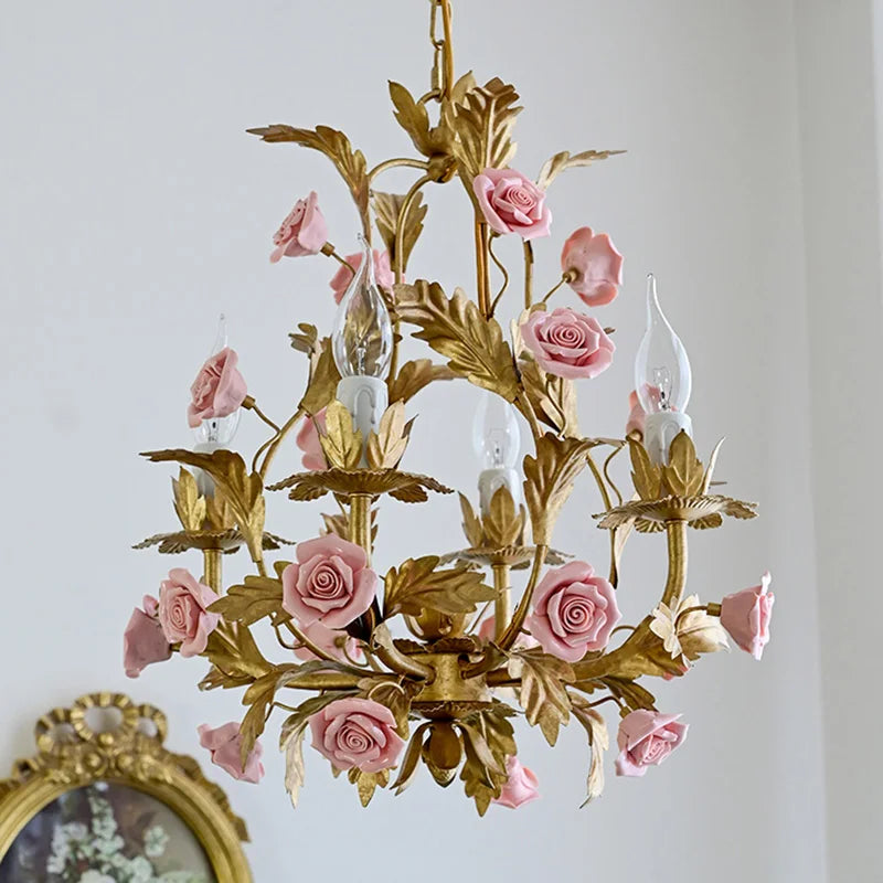 lustre led floral en céramique et cuivre pour intérieur décoratif - vue 4 sur 11