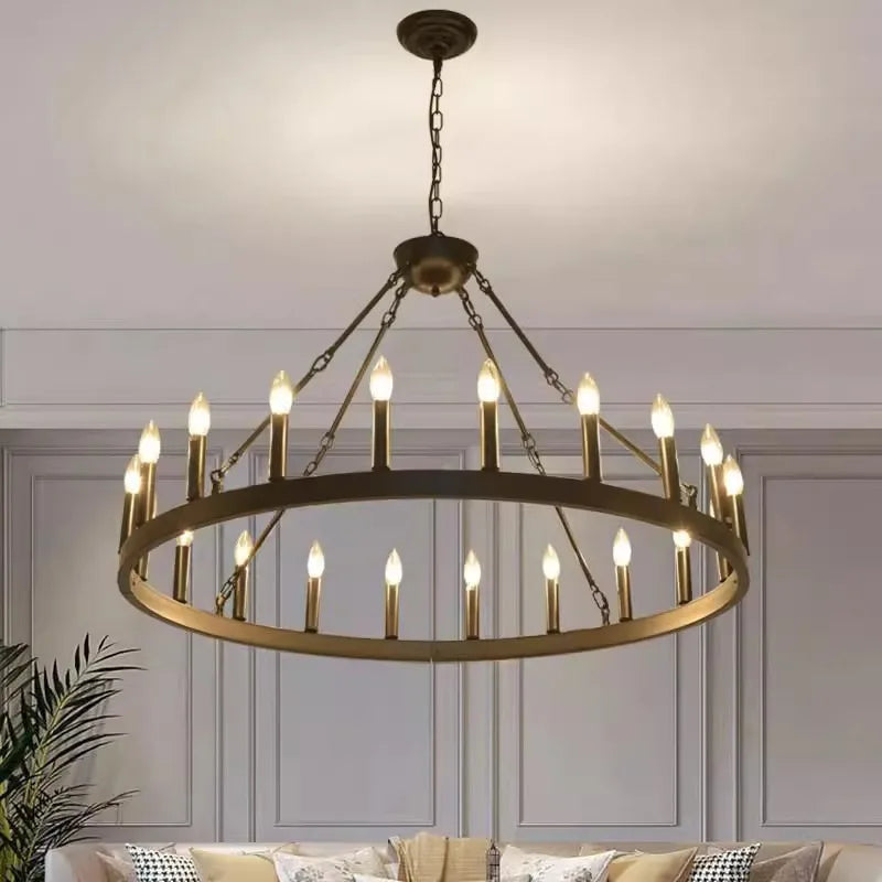 lustre industriel moderne en fer rond avec led pour décoration - vue 3 sur 10