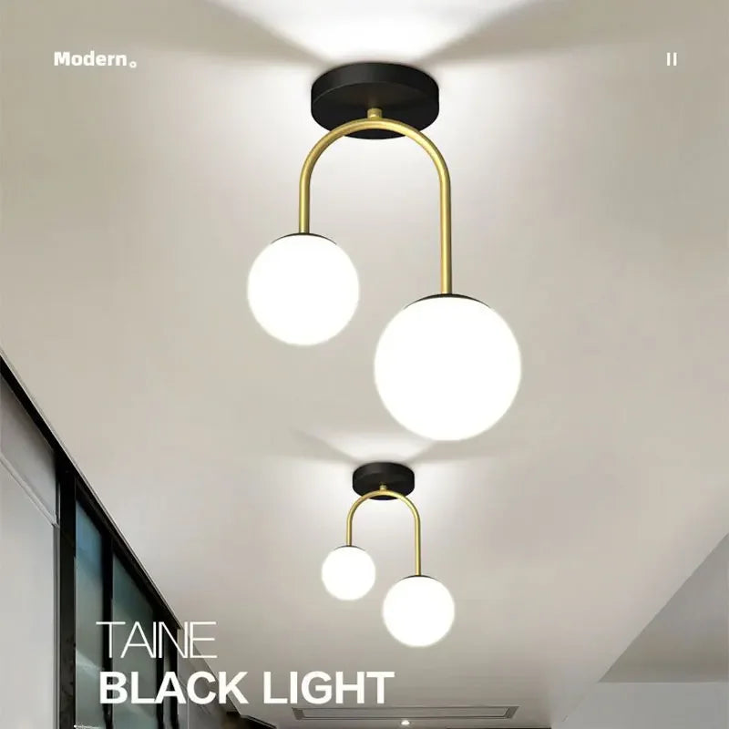 Boule de verre nordique LED plafonnier lampes pour allée couloir balcon couloir chambre horloge décoration de la maison éclairage intérieur - vue 4 sur 9