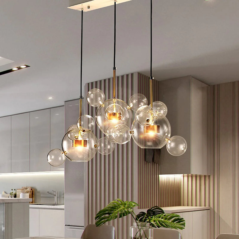 Lustre LED boules en verre design moderne