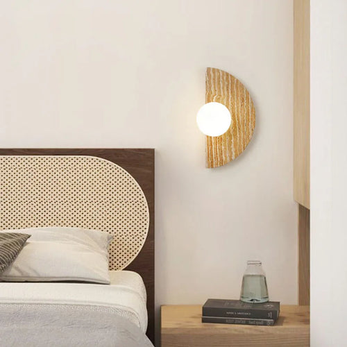 applique murale en pierre naturelle avec demi-cercle en verre blanc