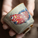 tasse thé céramique style chinois motif arowana coffret