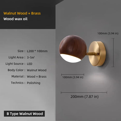 Walnut wood and Brass base, Modern Wabi-sabi, Indoor Sconces Wall Lighting for Corridor, Hallway, Foyer, living room, Bedroom - vue 9 sur 9