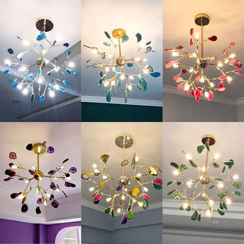 lustre en agate naturelle avec éclairage led et cordon réglable - vue 6 sur 14