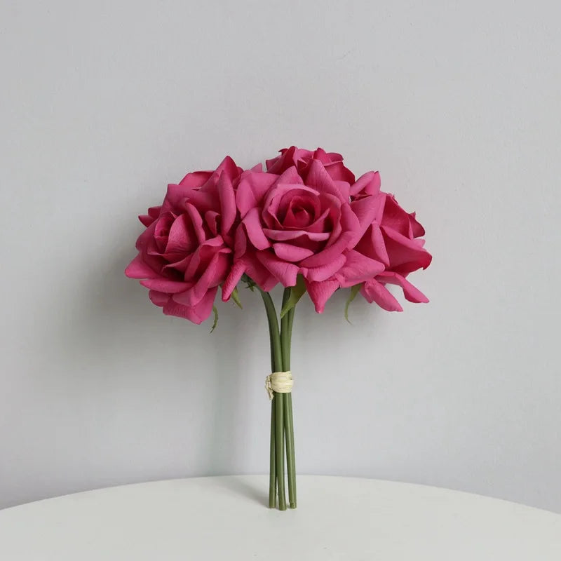 bouquet de roses artificielles à bords bouclés pour mariage et décoration - vue 8 sur 14
