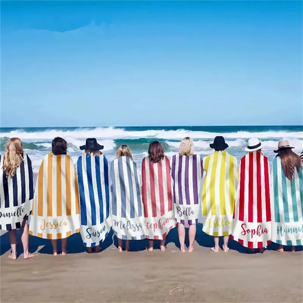 Serviette de plage microfibre rayée personnalisée avec nom