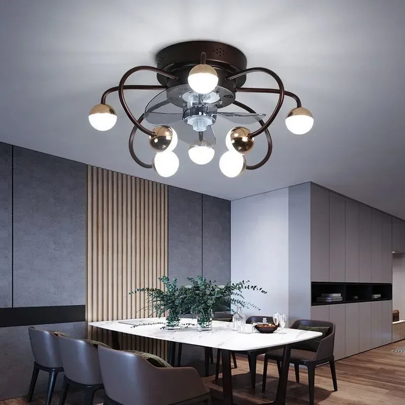 plafonnier led boule de verre ventilateur minimaliste éclairage moderne - vue 4 sur 9