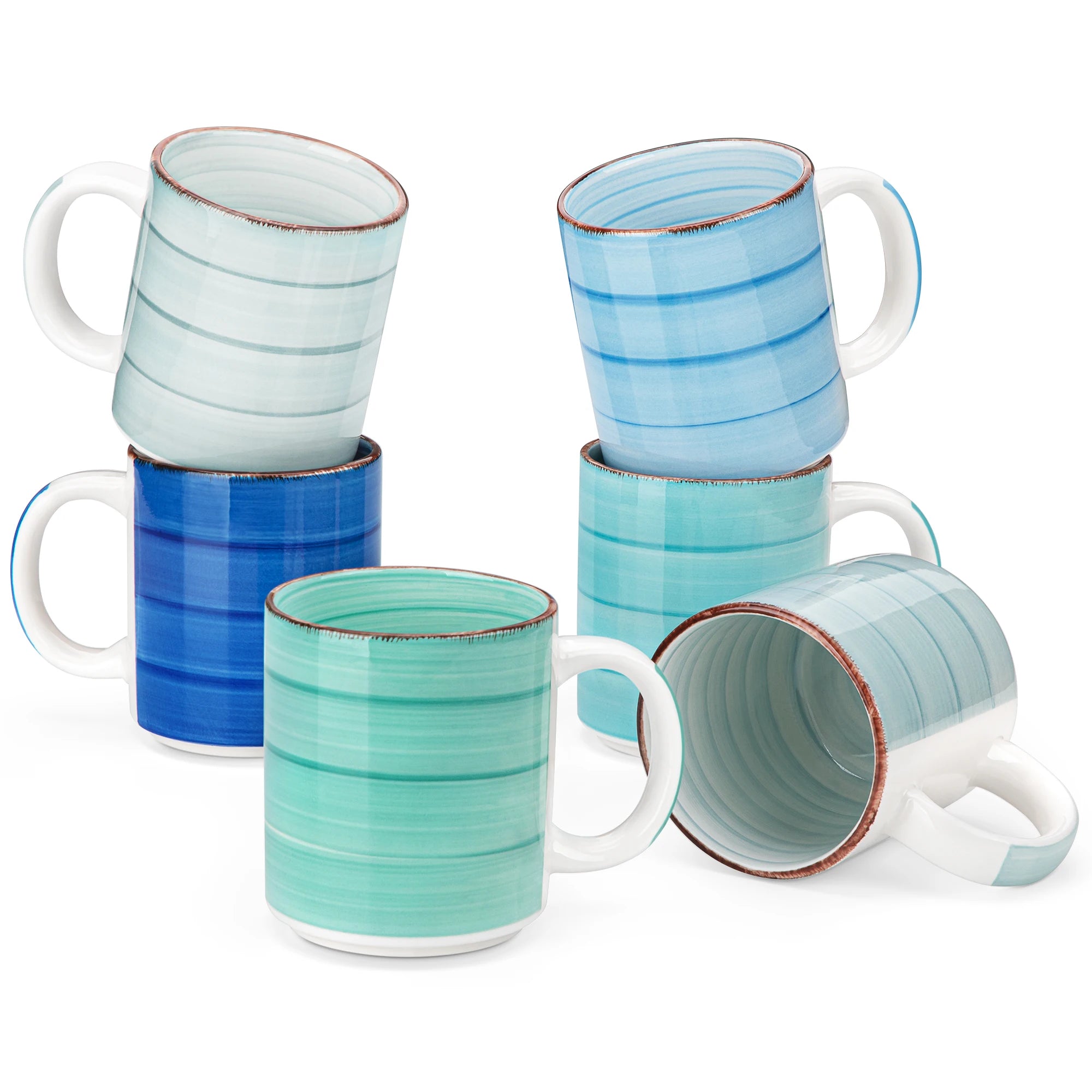 Service café thé céramique 6 tasses spirales peintes