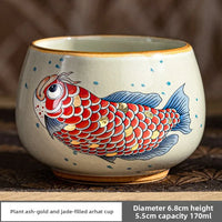 Tasse a the style chinois motif arowana ceramique
