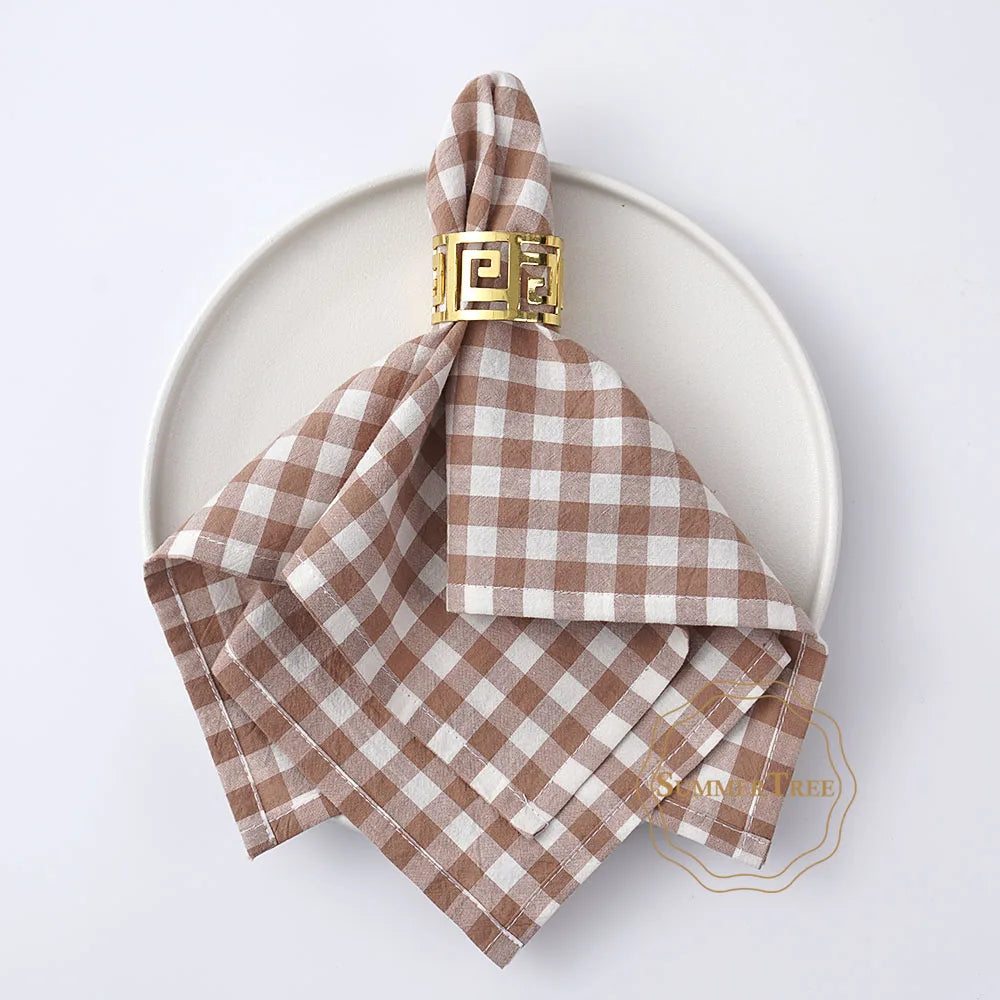 Serviette de table coton motif vichy carreaux style - vue 6 sur 7