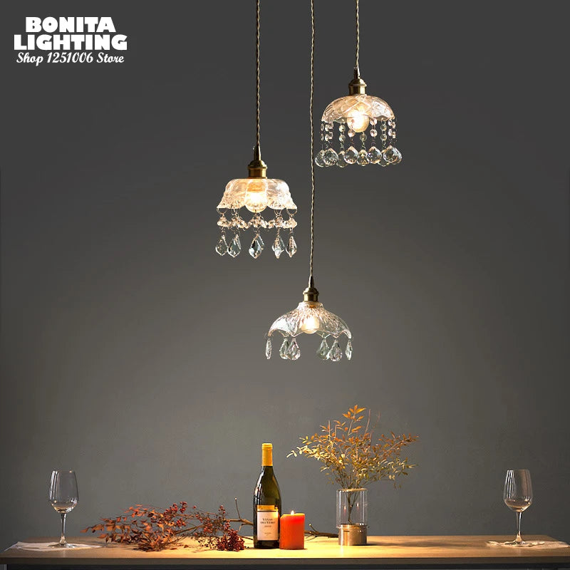 suspension vintage en cristal avec cordon en verre pour intérieur élégant