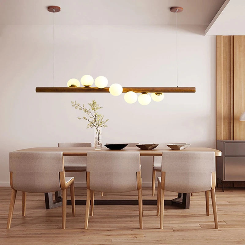 lustre moderne en verre et bois de noyer pour intérieur - vue 6 sur 14