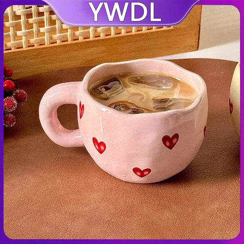 Tasse ceramique coeur amour peinte main anse cadeau