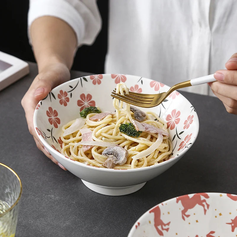 bol ramen japonais céramique motifs floraux 1 2l - vue 5 sur 7