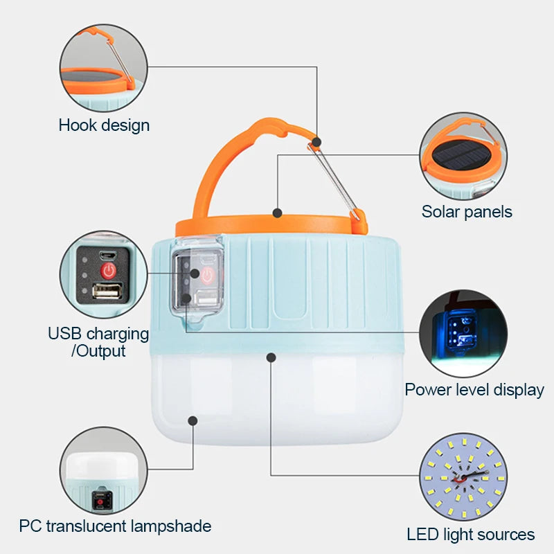 lampe de camping solaire led étanche rechargeable pour activités en extérieur - vue 5 sur 9