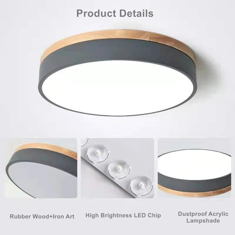 Rond 7 couleurs nordique LED plafonniers pour salon chambre plafonniers en bois 3 lumières couleur réglable couloir balcon - vue 3 sur 27