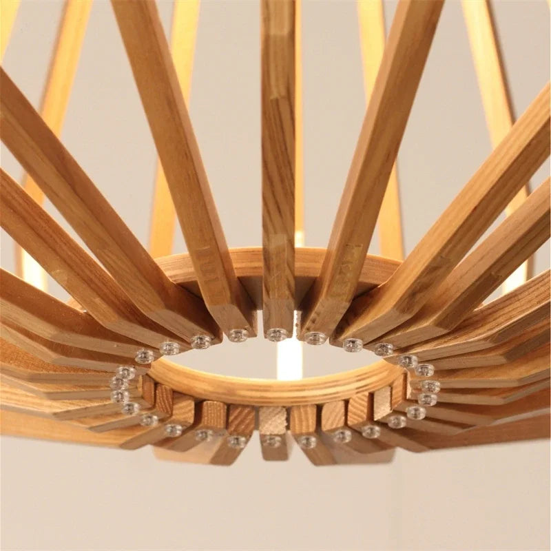 Simple Nordic solid wood chandelier warm bedroom lamp restaurant creative personalized wooden Chandelier - vue 3 sur 7