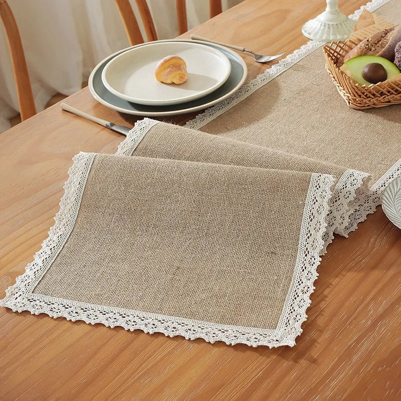 Chemin de table jute macramé style rustique beige - vue 2 sur 7