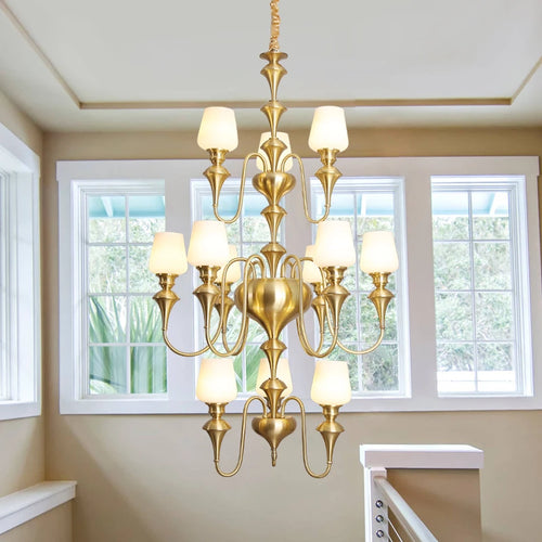 lustre en cuivre avec abat jour en verre élégant et moderne - vue 3 sur 22