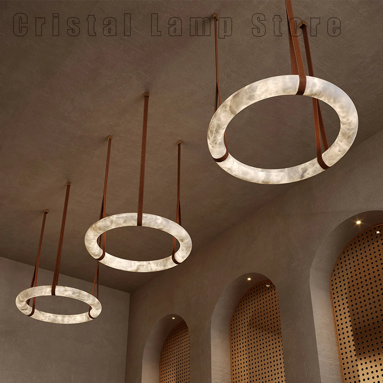 Plafond nordique Led Source de lumière suspension de luxe moderne grand anneau d'albâtre lustre éclairage pour Restaurant salon - vue 2 sur 6