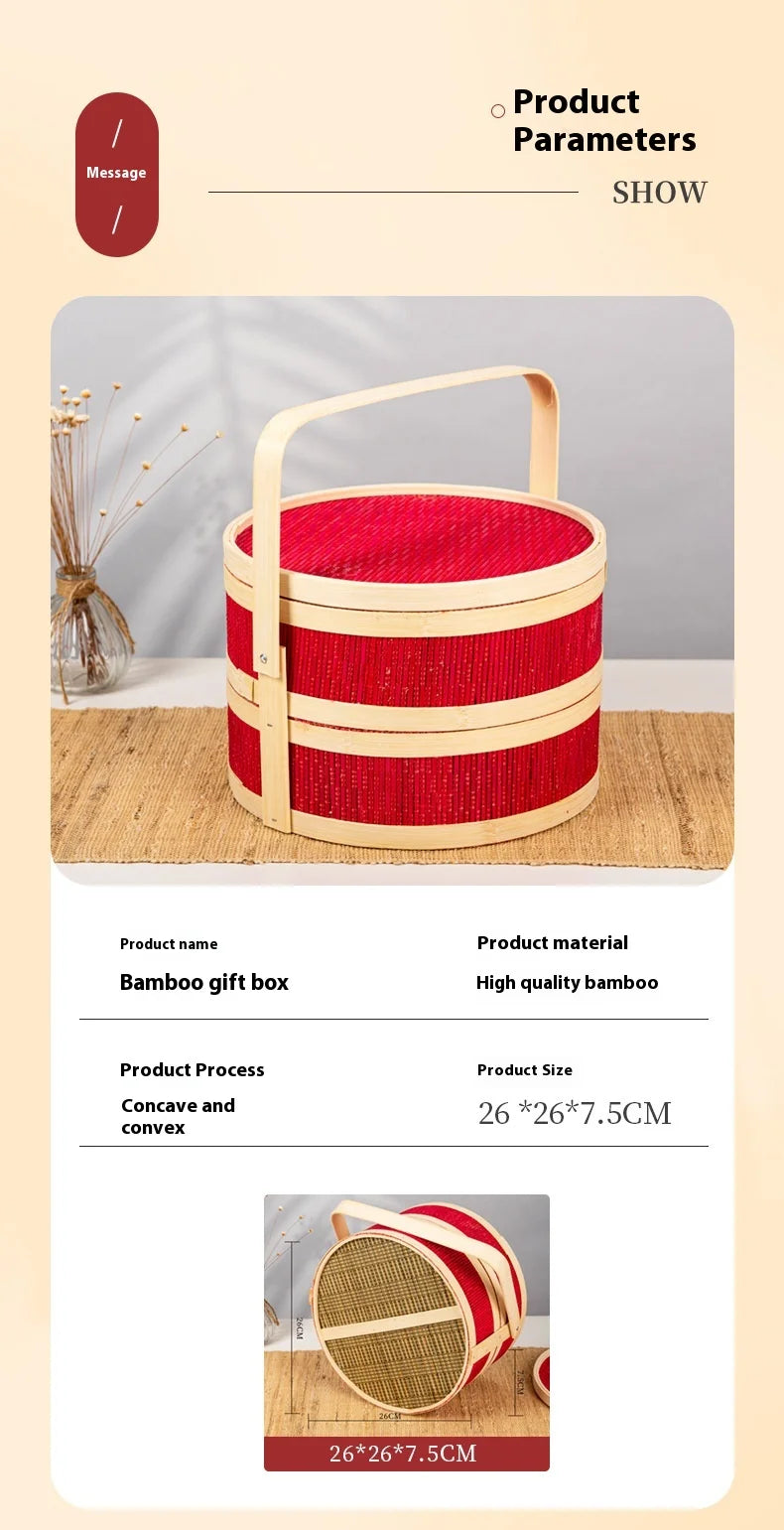 panier en bambou tressé portable pour pique-nique et repas - vue 3 sur 7