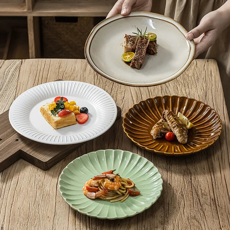 Assiette ceramique ronde style retro pour legumes - vue 4 sur 8