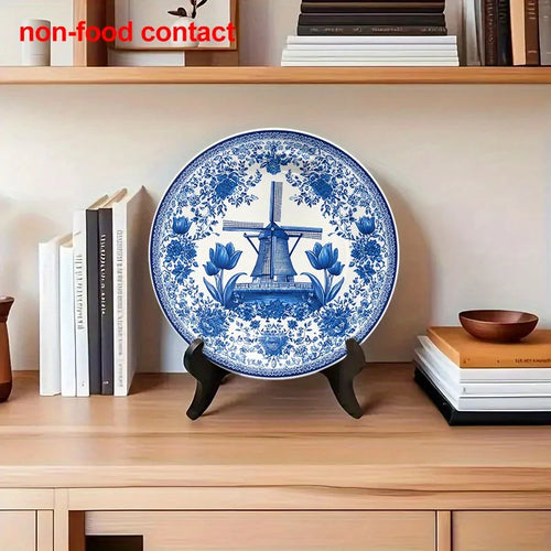 Assiette murale 20 cm porcelaine motif moulin vintage