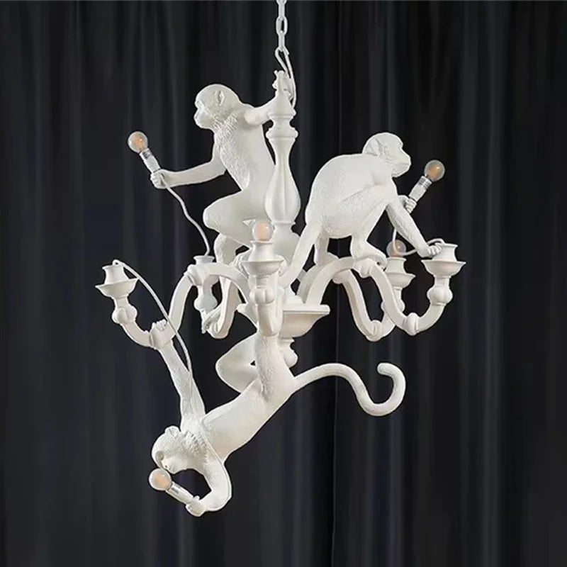 SANDYHA Art nordique singe lustres noir blanc Animal Design lampe à LED pour salon salle à manger centre commercial éclairage suspendu - vue 5 sur 7