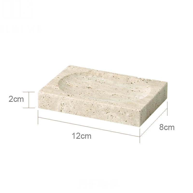 ensemble accessoires salle de bain en travertin beige naturel - vue 20 sur 28