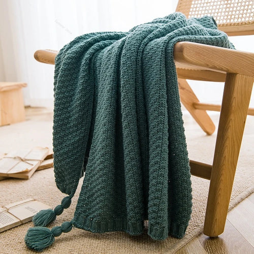 plaid grosse maille gaufré avec pompons style nordique - vue 6 sur 7