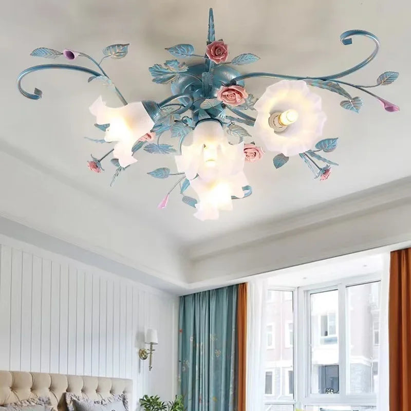 plafonnier led romantique style pastoral avec fleurs et herbe - vue 6 sur 10