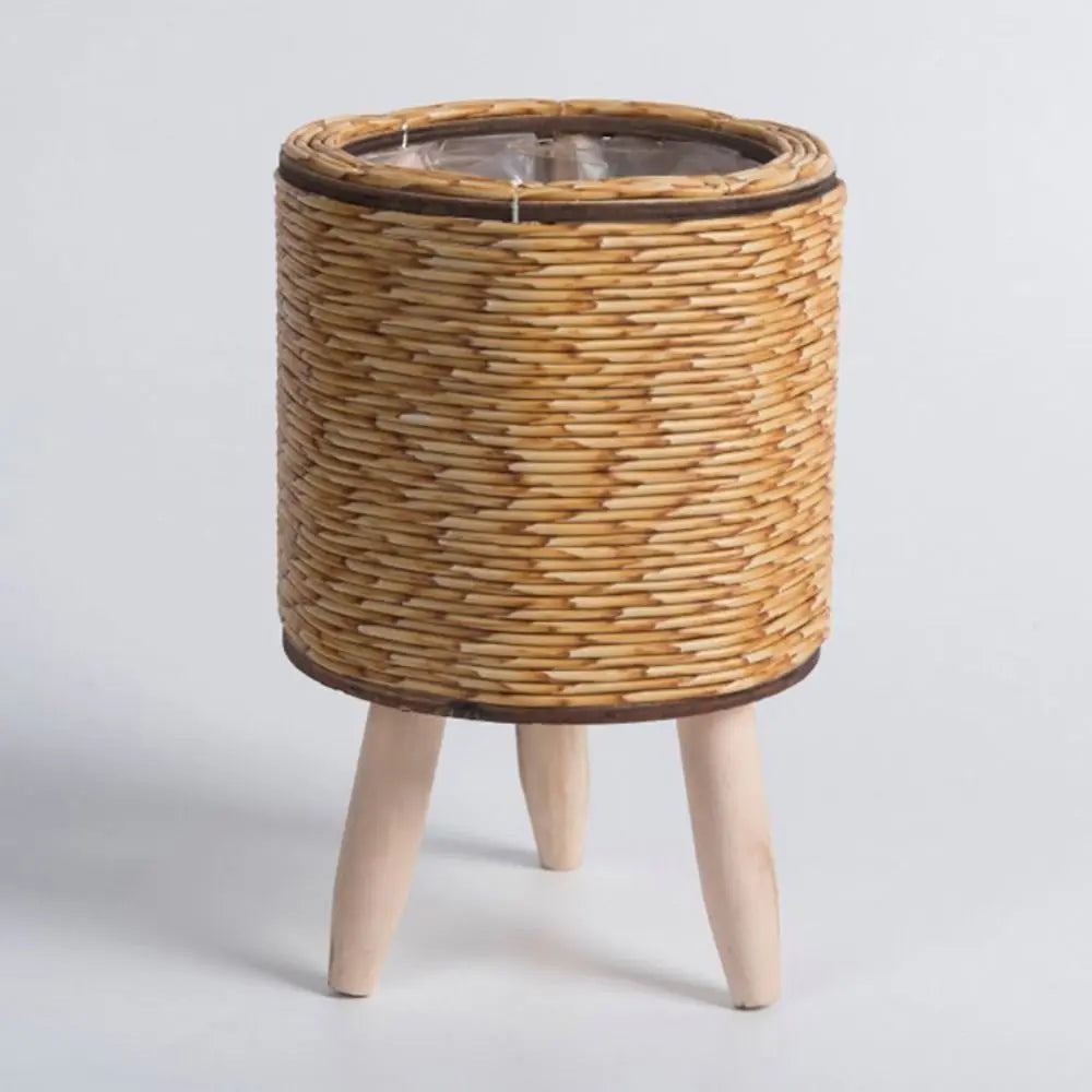pot de fleurs rotin tressé créatif avec pieds amovibles et support durable - vue 9 sur 14