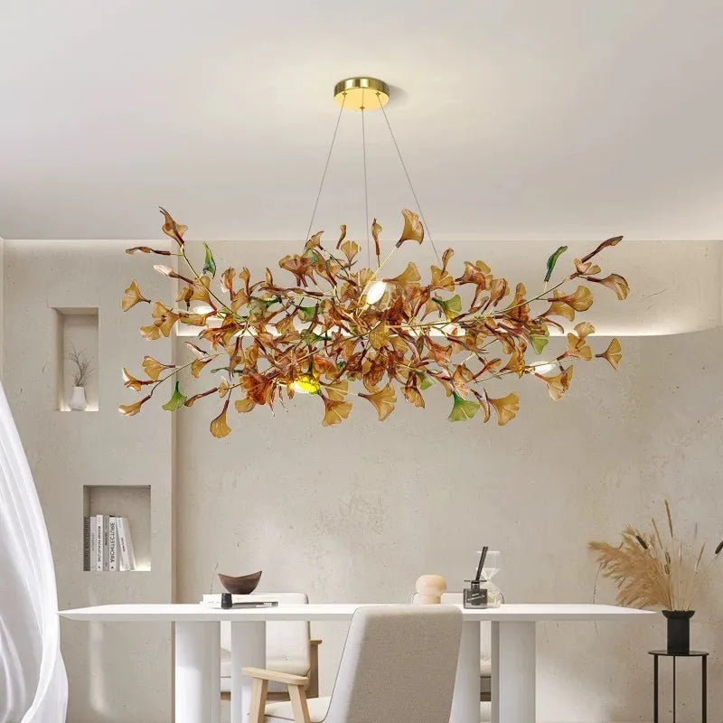 suspension moderne en ginkgo en verre personnalisée pour un éclairage élégant