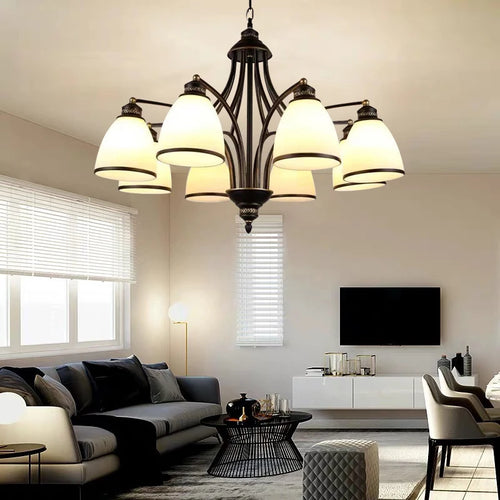 lustre vintage en fer et bronze style loft avec abat jour en verre - vue 7 sur 14