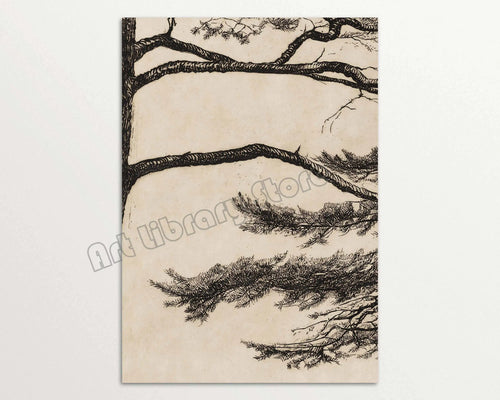 triptyque vintage rustique branche de pin toile décoration murale