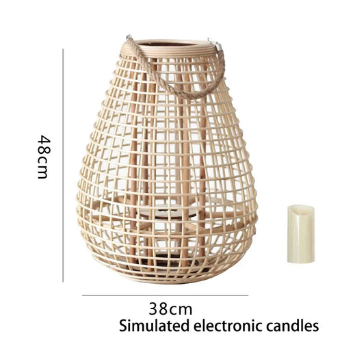 lampadaire en rotin avec chandelier et bougie électronique décorative - vue 16 sur 18