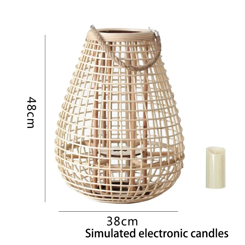 lampadaire en rotin avec chandelier et bougie électronique décorative - vue 16 sur 18