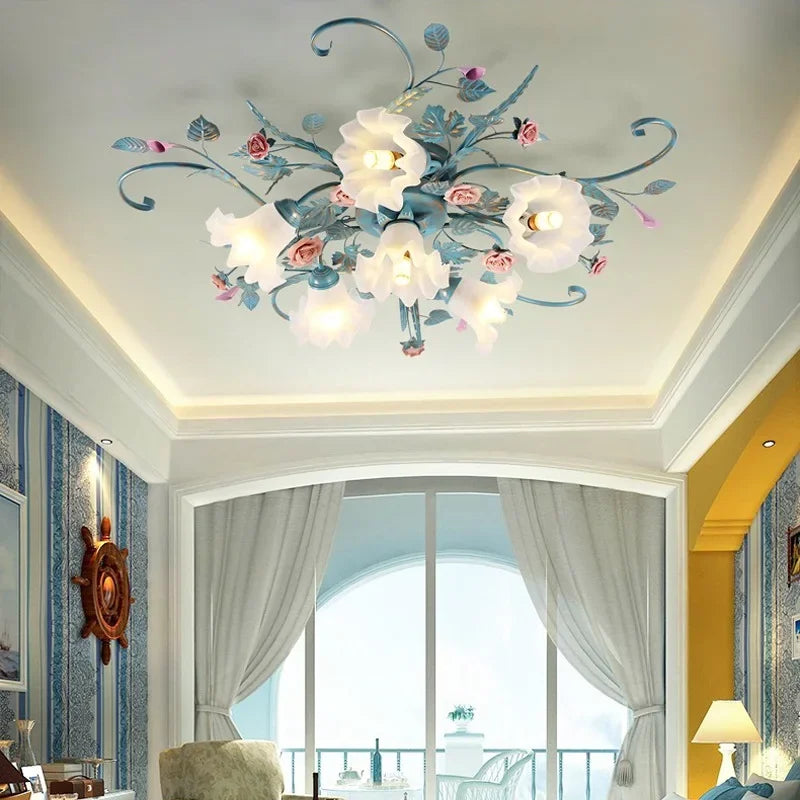 plafonnier led romantique style pastoral avec fleurs et herbe - vue 4 sur 10