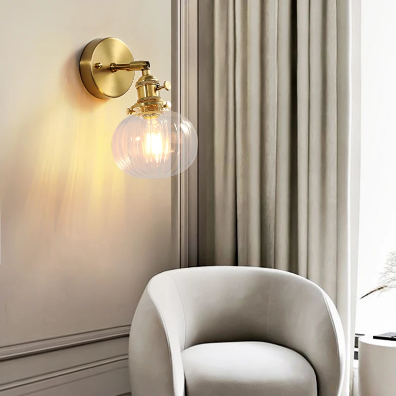 applique murale nordique en cuivre avec abat-jour en verre led