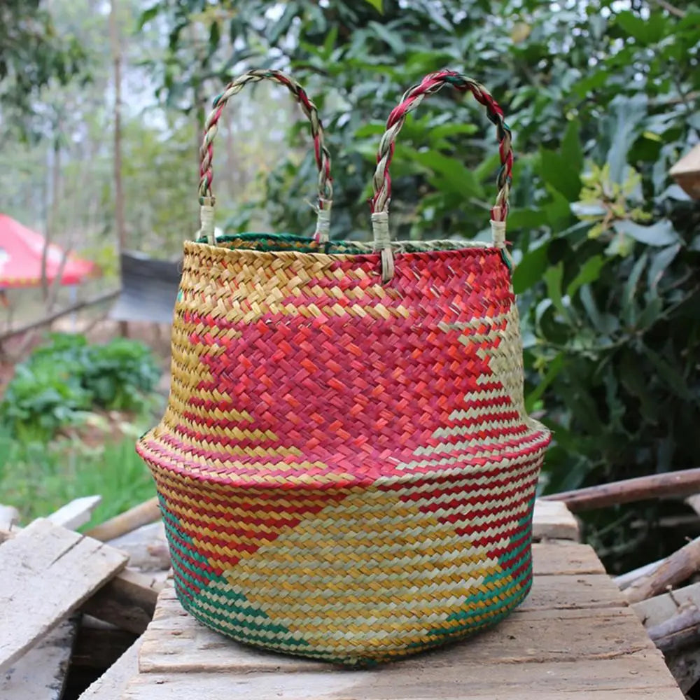 panier de rangement en paille avec poignée pliable pour jardinage - vue 3 sur 8