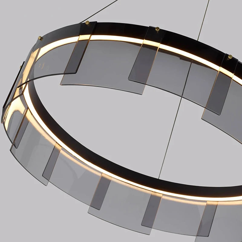 lustre moderne nordique en verre fumé led suspendu - vue 6 sur 9