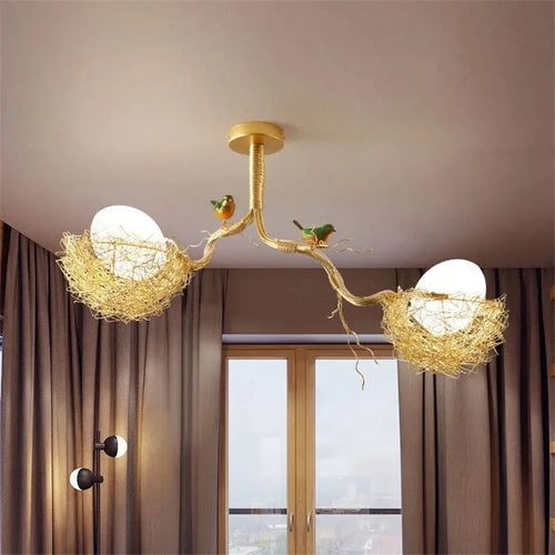lustre moderne led en forme de nid d'oiseau en verre
