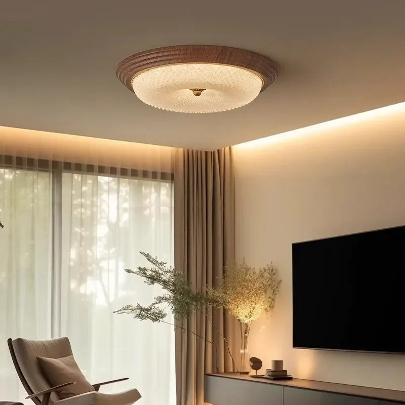 Engraved Crystal Glass Walnut Color, French Retro Art Vintage Style, Ceiling Light for Living Room, Dining Room, Bedroom, Study