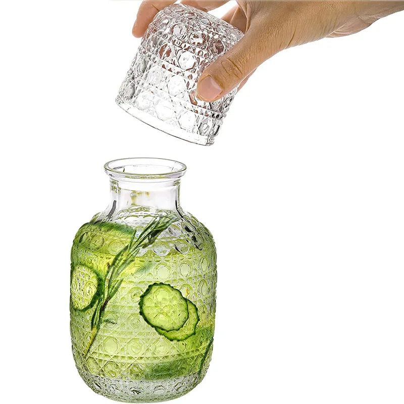 Carafe de chevet et verre style vintage relief