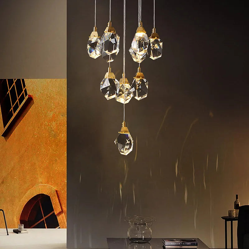 Lustre en cristal de luxe Villa cage d'escalier salle à manger chambre salon Iceberg éclairage en forme de Ling éclairage intérieur lampes LED - vue 4 sur 7