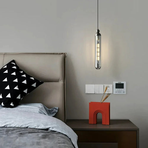 lustre nordique en verre transparent avec cordon réglable et ampoule en cuivre - vue 4 sur 8