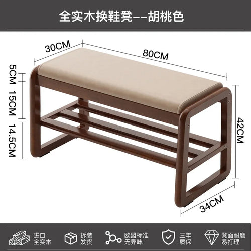 banc à chaussures en bois massif pour rangement pratique - vue 7 sur 9