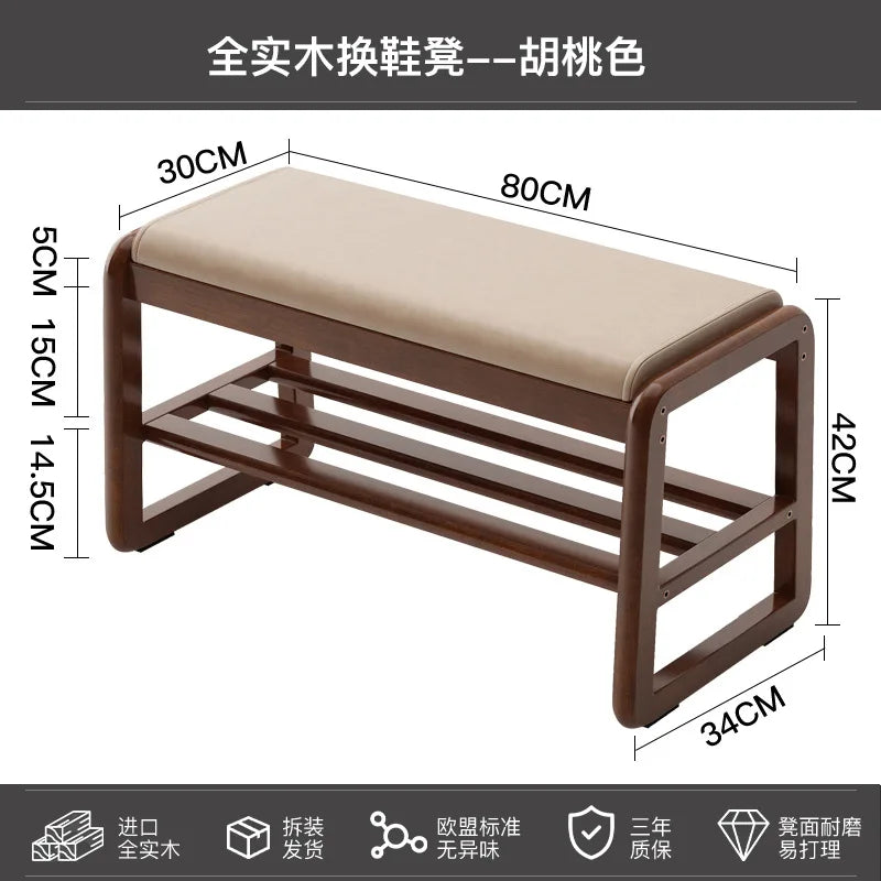 banc à chaussures en bois massif pour rangement pratique - vue 6 sur 9