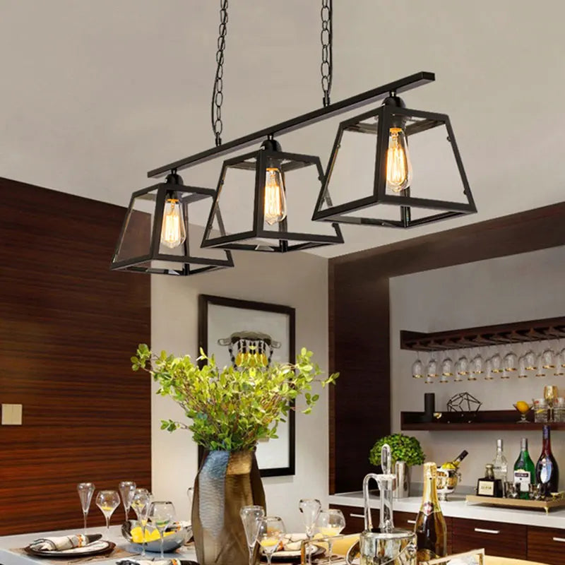 LOFT Vintage industriel vent verre cadre fer Art suspension lampe Restaurant Bar café Internet Bar noir trois tête suspension - vue 5 sur 7